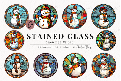 20 Round Snowman Stained Glass Clipart