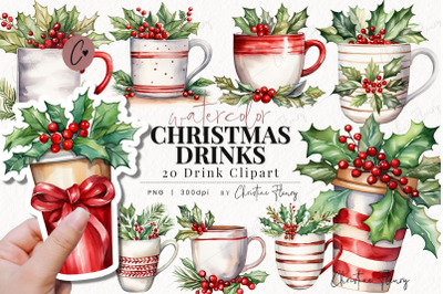 Watercolor Christmas Drinks Clipart