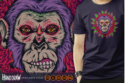 Scary monkey muertos creepy floral