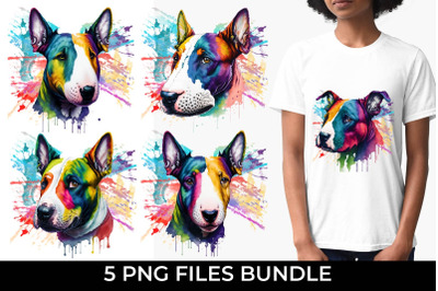 Rainbow Bull Terrier Dog Watercolor Bundle Free For Commercial Use