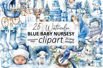 watercolor Blue Baby Nursesy clipart