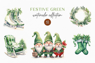 Festive Green Watercolor Collection