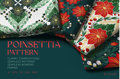 Poinsettia pattern vector set