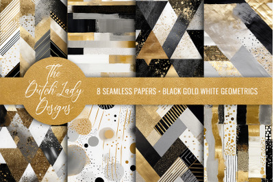 Seamless Geometric Patterns In Black Gold White