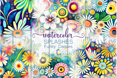 Funky Daisy Splashes - Watercolor Floral Backgrounds