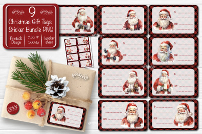 Christmas Gift Tag Stickers Bundle Christmas tag printable PNG Santa