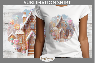 Christmas Pastel Gingerbread House T-shirt Sublimation