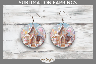 Christmas Pastel Gingerbread House Round Earrings Sublimation