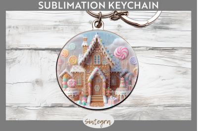 Christmas Pastel Gingerbread House Round Keychain Sublimation