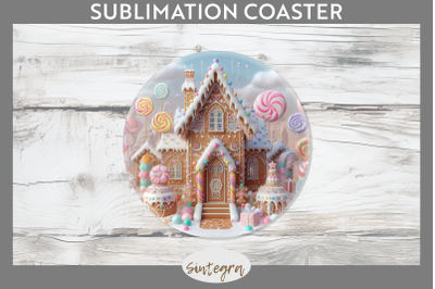 Christmas Pastel Gingerbread House Round Coaster Sublimation