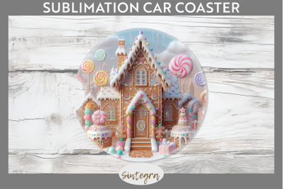 Christmas Pastel Gingerbread House Car Coaster Sublimation