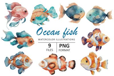 Ocean Fish watercolor illustration