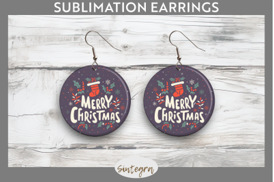 Merry Christmas Round Earrings Sublimation