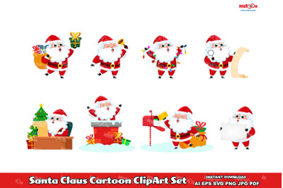 Santa Claus Cartoon Character ClipArt Vector Set