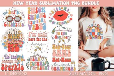Retro New Years Sublimation PNG Bundle
