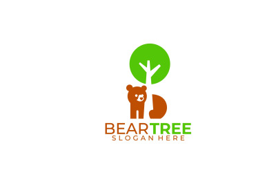 bear and tree vector template logo design