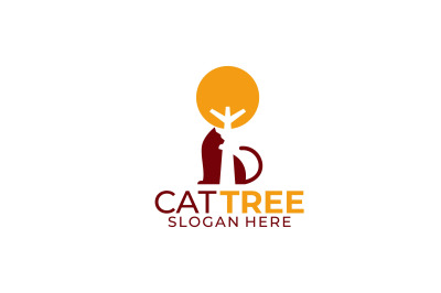 cat tree vector template logo design