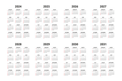 Calendar 2024, 2025 and 2031