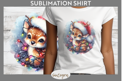 Christmas Deer Entangled in Lights T-shirt Sublimation