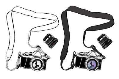 Camera and lens. Hand drawn illustration.