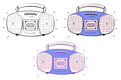 Retro audio portable stereo boombox 90s .Vector illustration.
