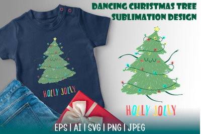 Dancing Kawaii Christmas Tree Sublimation Design