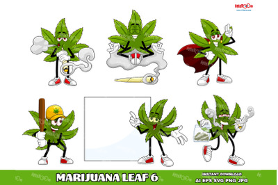 Marijuana Leaf Cartoon Mascot Characters 6