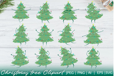 12 Dancing Kawaii Christmas Tree | New Year Clipart