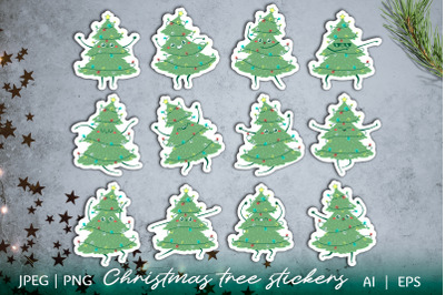 12 Dancing Kawaii Christmas Tree | New Year Stickers
