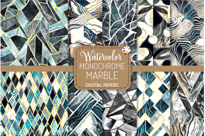 Monochrome Marble - Geometric Watercolor Textures
