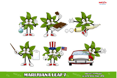 Marijuana Leaf Cartoon Mascot Characters 7