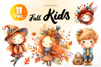 Fall kids watercolor Bundle | PNG cliparts