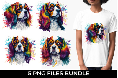 Rainbow Cavalier King Dog Watercolor Bundle Sublimation Free For Comme