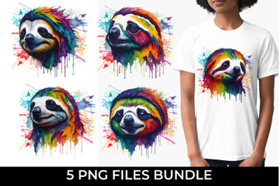 Rainbow Sloth Animal Watercolor Bundle Sublimation Free For Commercial