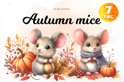 Autumn mice watercolor Bundle | PNG cliparts