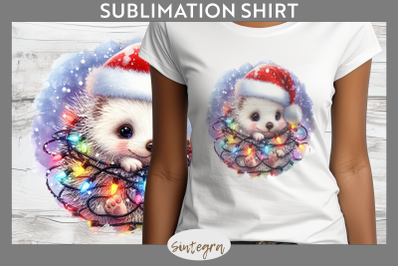 Christmas Porcupine Entangled in Lights T-shirt Sublimation
