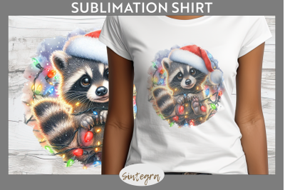 Christmas Raccoon Entangled in Lights T-shirt Sublimation