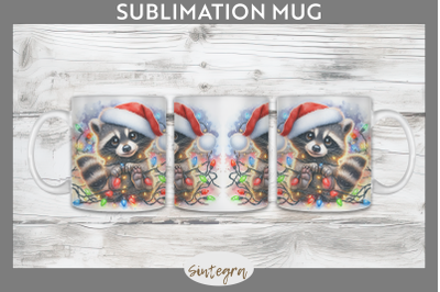 Christmas Raccoon Entangled in Lights Mug Wrap Sublimation