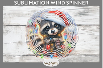 Christmas Raccoon Entangled in Lights Wind Spinner Sublimation