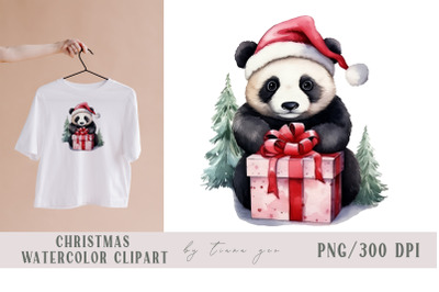 Cute watercolor Christmas panda clipart