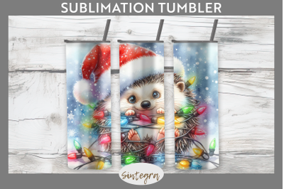 Christmas Hedgehog Entangled in Lights Tumbler Sublimation 20 oz Skinn