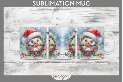 Christmas Hedgehog Entangled in Lights Mug Wrap Sublimation