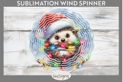 Christmas Hedgehog Entangled in Lights Wind Spinner Sublimation