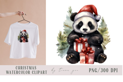 Cute watercolor Christmas panda clipart- 1 png file