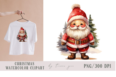 Cute watercolor Christmas gnome Santa clipart- 1 png file