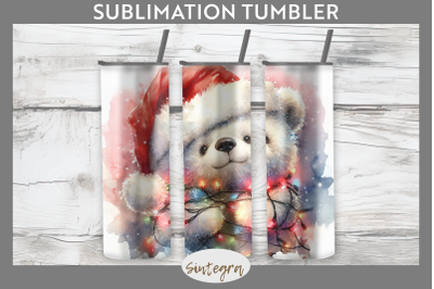 Christmas Bear Entangled in Lights Tumbler Sublimation 20 oz Skinny