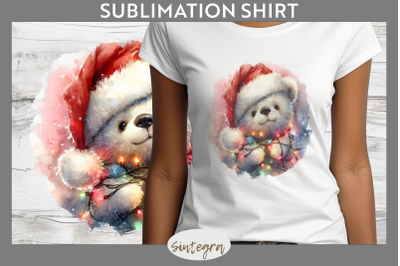 Christmas Bear Entangled in Lights T-shirt Sublimation