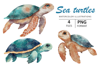 Sea Turtles watercolor illustration