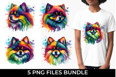 Rainbow Pomeranian Dog Watercolor Bundle Sublimation Free For Commerci