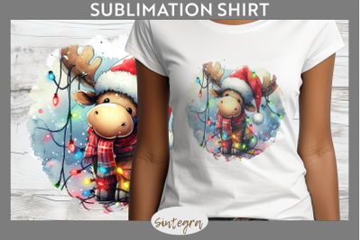 Christmas Moose Entangled in Lights T-shirt Sublimation